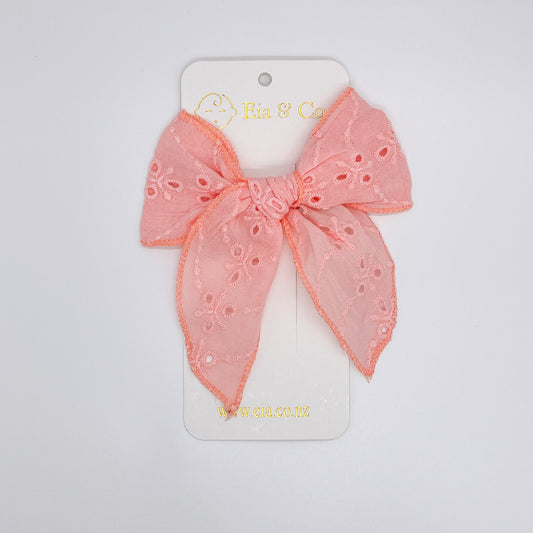 Eyelet Embroidered Bow - Rosewood