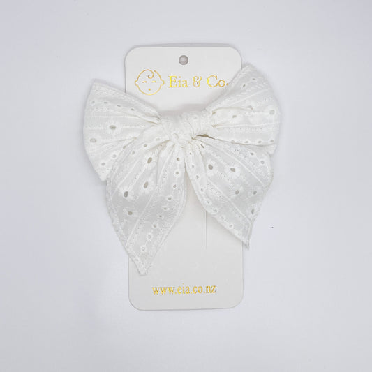 Eyelet Embroidered Bow - Cloud
