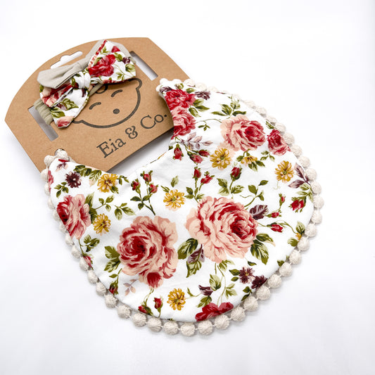 Handmade Dribble Bib - Gray Rose