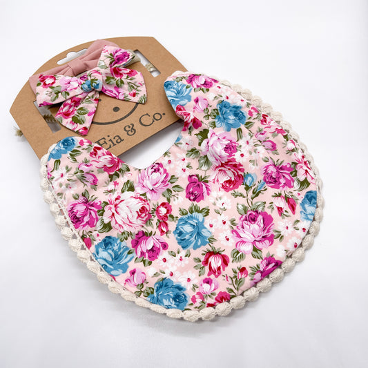 Handmade Dribble Bib - Triple Pink Floral