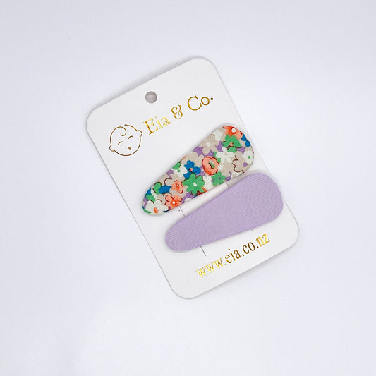 Plain & Floral Hair Clips - Grapes